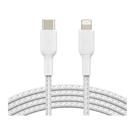 Belkin CAA004BT2MWH BoostCharge Braided USB-C to Lightning Cable (White, 6.6ft)